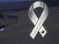 Vehicle Magnet. Ribbon-shaped with support message of your choice, or customize the design totally.